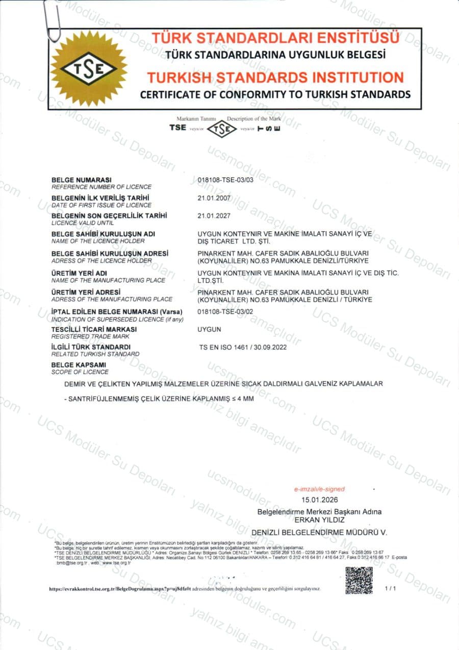 TS EN ISO 1461 belgesi